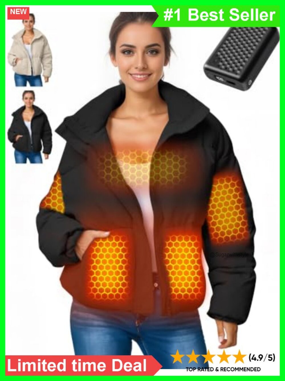 Graphene Heated Jacket 12V Fast Charge 18400mAh Windproof Water Repellent